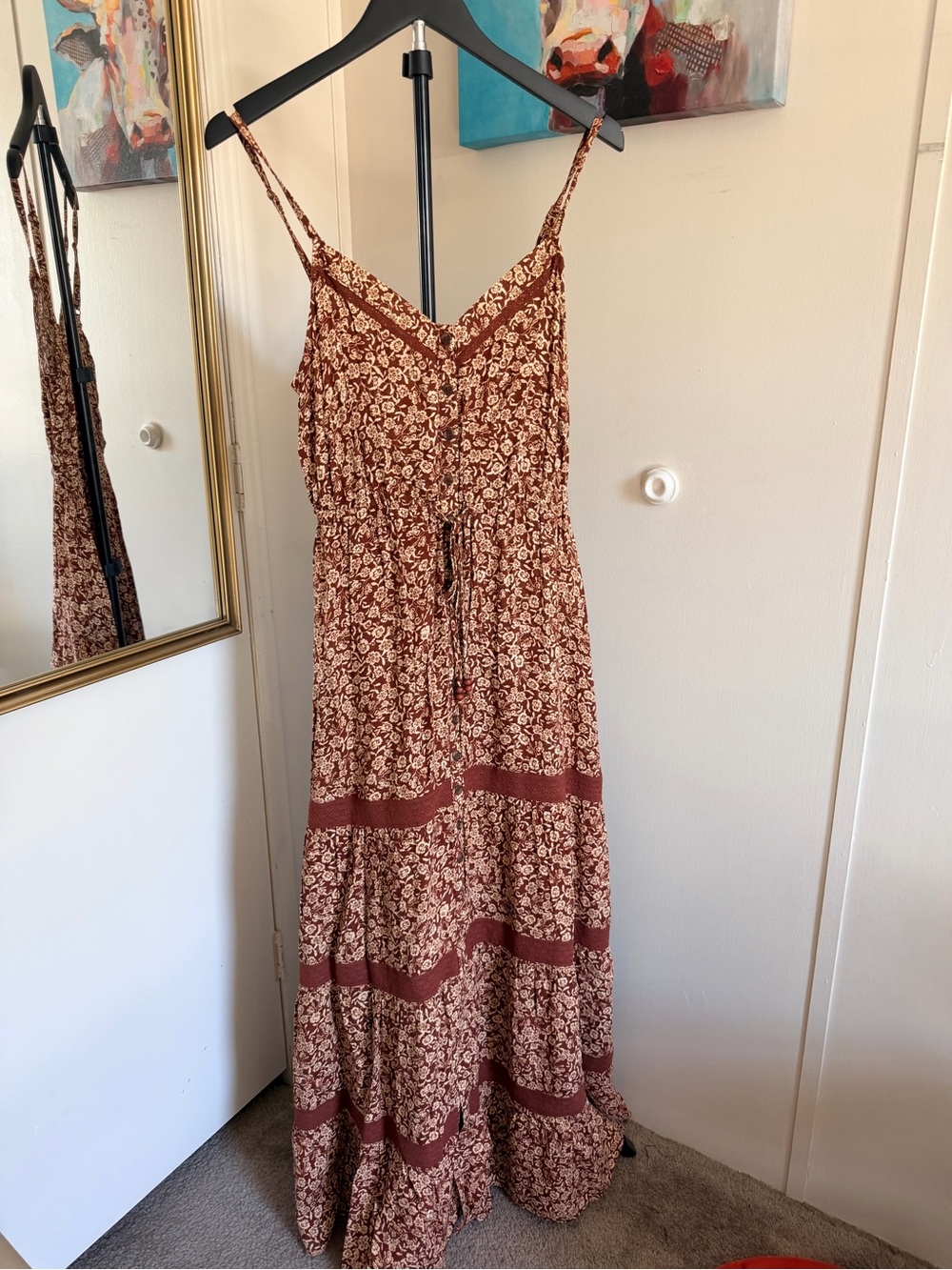 Idyllwind Rust and Cream Floral Maxi Dress